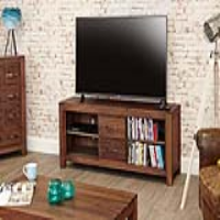 Solid Walnut Widescreen Television Cabinet TV Media Unit With 2 Drawers 4 Open Shelves