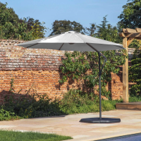 Grey Polyester 3m Cantilever Parasol Black Metal Framed with Crank Handle