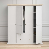 Modern White And Oak Top 4 Door Quadruple Wardrobe With Metal Handles 200.6 x 181.4cm