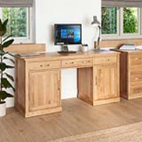 Solid Light Oak Large Hidden Home Office Twin Pedestal Computer Desk Dressing Table
