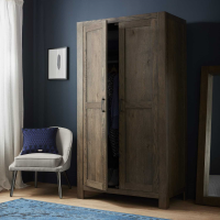 Dark Wood Oak 2 Door Double Wardrobe Oiled Finish Rail and Top Shelf