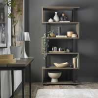 Modern Industrial Style Weathered Oak 5 Shelf Open Shelf Display Unit