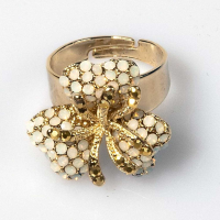 White Opal Triple Leaf Flower Ring Small