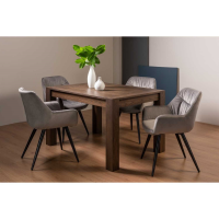 Turin Dark Oak Medium Extending Kitchen Dining Set 4 Light Grey Velvet Fabric Chairs