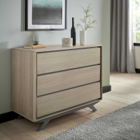 Modern Large Wide Oak Wood and Dark Grey Chest of 3 Drawers Scandi Style