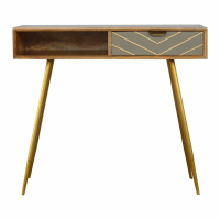 Nordic Style Mango Wood Writing Desk With 1 Brass Inlay Grey Cement Drawer 79 x 88cm