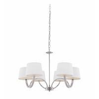 Modern Chrome Plated Steel 6 Arm Pendant Light with White Shade