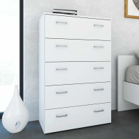 Modern Tall Simple White 5 Drawer Bedroom Chest With Metal Handles 114.7 x 74.1cm