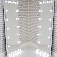 Large Modern Hollywood Floor Leaner Mirror 18 Lights White High Gloss Frame 180cm x 80cm