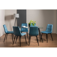Martini 6 Seater Rectangular Dining Table And Mondrian 6 Petrol Blue Velvet Chairs Dining Set