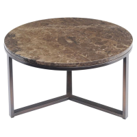 Modern Dark Brown Large Round Marble Coffee Table With Bronze Metal Frame 80cm Diameter