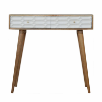 Nordic Style Mango Wood White Painted Capsule Carved 2 Drawer Console Table 78 x 85cm