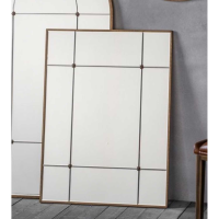 Modern Rectangular Gold Metal Geometric Inlay Leaner Wall Mirror 95x70cm