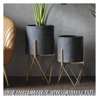Hoven Small Round Metal Planter Pot Metallic Gold Stand 26cm Diameter