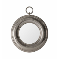 Modern Style Broad Silver Finish Metal Frame Round Wall Mirror With Hook 34 x 42cm