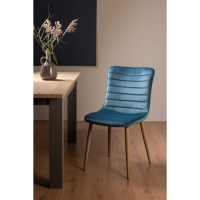 Modern Petrol Blue Dining Chair Velvet Fabric Rustic Light Oak Legs