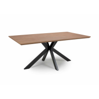 Modern Light Walnut Dining Table On Black Cross Metal Base 180 x 100cm