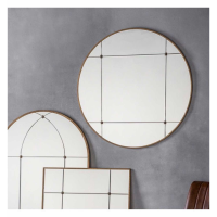 Traditional Style Antique Gold Finish Round Wall Mirror with Lined Detailing 90cm Diameter