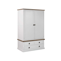 Off White Painted Pine Trimmed Three Drawer Two Door Wardrobe Hampton Shaker Style
