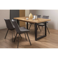 Rustic Oak 158 to 203cm Extending Dining Table Set 4 Light Grey Velvet Fabric Chairs