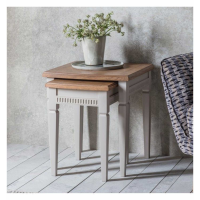 Modern Style Taupe Mahogany Wood Square Nest Of 2 Living Room Tables 55 x 50cm