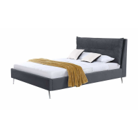 Avery Retro Grey Velvet Fabric 4ft6in 135cm Double Bed Frame on Chrome Cone Legs
