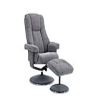 Modern Grey Fabric Swivel Recliner Armchair Footstool set Chrome Trim Base