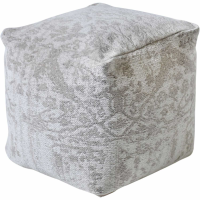 Ovisi Jacquard Woven Ivory And Grey Cotton Pouffe