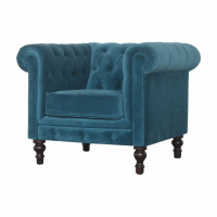 Teal Velvet Chesterfield Living Room Armchair With Deep Button Tufts 90x80cm