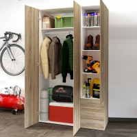 Light Oak 3 Door 3 Drawer Bedroom Wardrobe 200cm Tall Modern