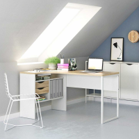 Modern White and Oak 2 Drawer Office Study Desk With Cut Out Handles 76.8 x 145.1cm