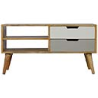 Nordic Style Mango Wood Grey Hand Painted 2 Drawer 2 Open Slot Media Unit 46 x 90cm