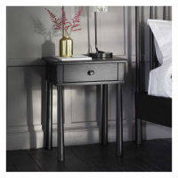 Black Painted Ash Wood 1 Drawer Bedside Table Cabinet Nightstand 63x50x40cm