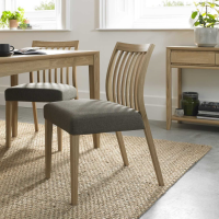 Modern Oak Low Slat Back Dining Chair Black and Gold Fabric Upholstered