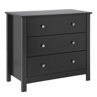 Modern Simple Black 3 Drawer Bedroom Chest With Round Metal Knobs 72x80cm