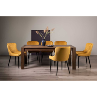 Dark Oak Rectangular 185 to 245cm Extending Dining Table Set 8 Mustard Fabric Chairs