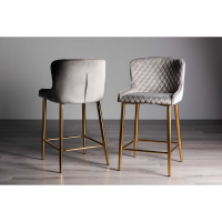 Modern Light Grey Velvet Fabric Kitchen Bar Stool with Matt Gold Plated Legs 97x56cm