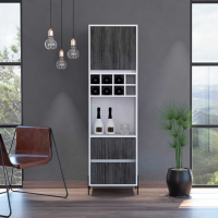 Core Ultra Modern Contrasting Grey and White 2 Drawer Tall Kitchen Bar Cabinet