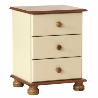 Modern Style Cream And Pine Copenhagen 3 Drawer Bedroom Bedside Cabinet 57.9x44cm