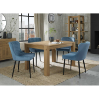 Turin Light Oak 4 to 6 Seater Table And 4 Cezanne Petrol Blue Velvet Fabric Chairs Dining Set
