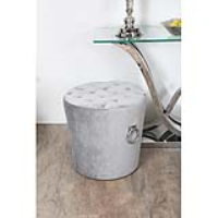Value Grey Round Velvet Stool With Buttons And Side Rings