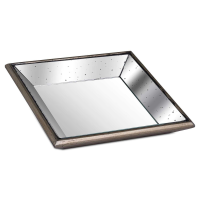 Astor Distressed Mirrored Square Tray W Wooden Detailing Sml