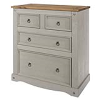 Corona Grey Painted Solid Pine 2 Over 2 Chest of Drawers Oak Wood Top 104x91cm