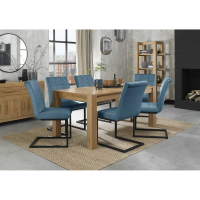 Turin Light Oak 165 to 225cm Extending Dining Set 6 Blue Velvet Fabric Cantilever Chairs
