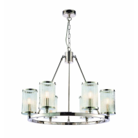 Modern Style Nickel Finish 6 Clear Glass Ribbed Shade Pendant Light 200 x 63cm