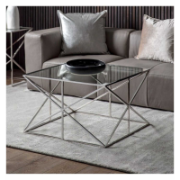 Square Top and Abstract Geometric Base Steel Medium Coffee Table in Silver 50x80cm