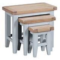 Modern Style Oak Wood Top Grey Painted Finish Nest Of 3 Living Room Tables 50 x 65cm
