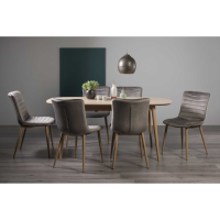 Modern Extending Dining Table Set Scandi Oak 6 Grey Velvet Fabric Chairs