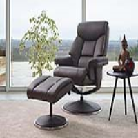 Biarritz Swivel Recliner And Footstool With Charcoal Plush PU And Chrome Trim Base