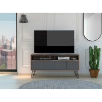 Vegas Wide Screen TV media Unit With 4 Doors Grey and Natural Wood